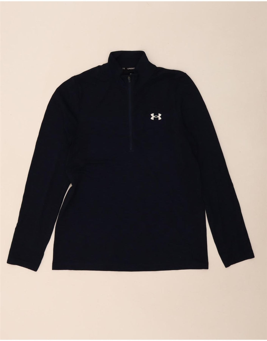 Camiseta masculina UNDER ARMOUR com zíper e manga comprida em poliéster azul marinho médio