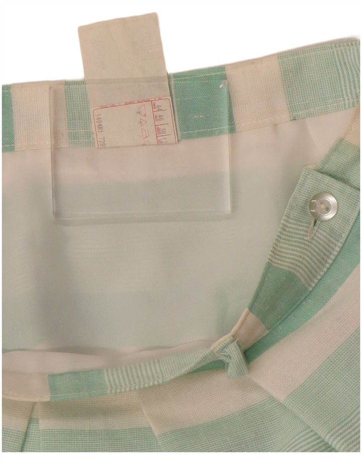 Saia plissada feminina VINTAGE UK 12 médio W28 poliéster listrado verde