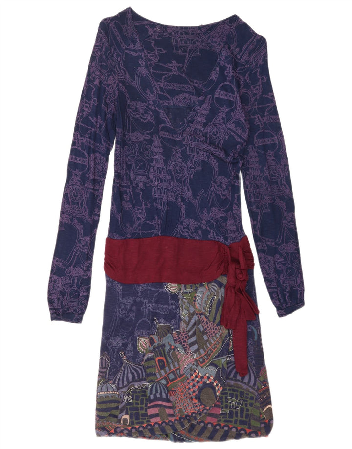 Vestido feminino Desigual com estampa abstrata e cintura baixa Reino Unido 8 pequeno azul marinho