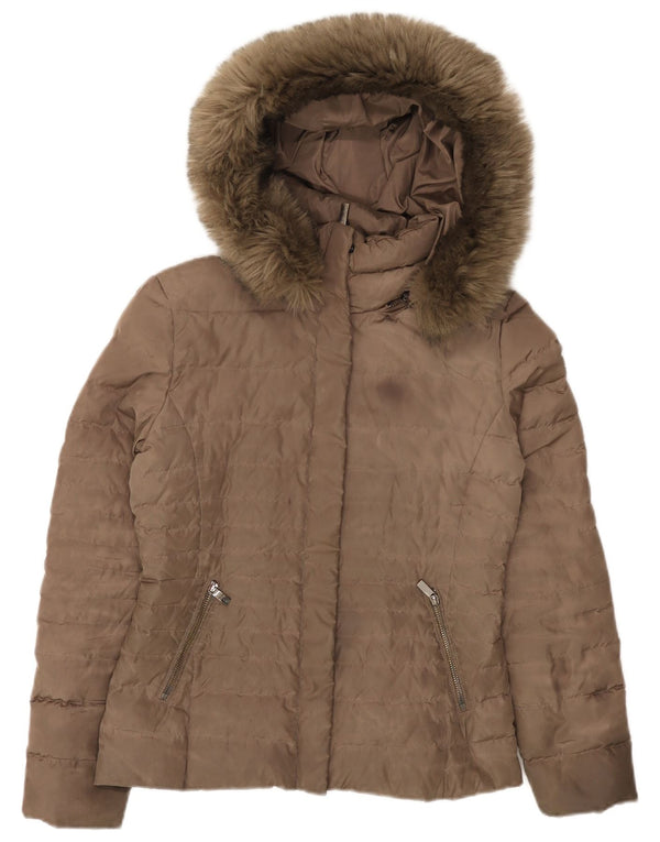 Jaqueta feminina acolchoada com capuz ARMANI JEANS IT 40 poliéster marrom pequeno