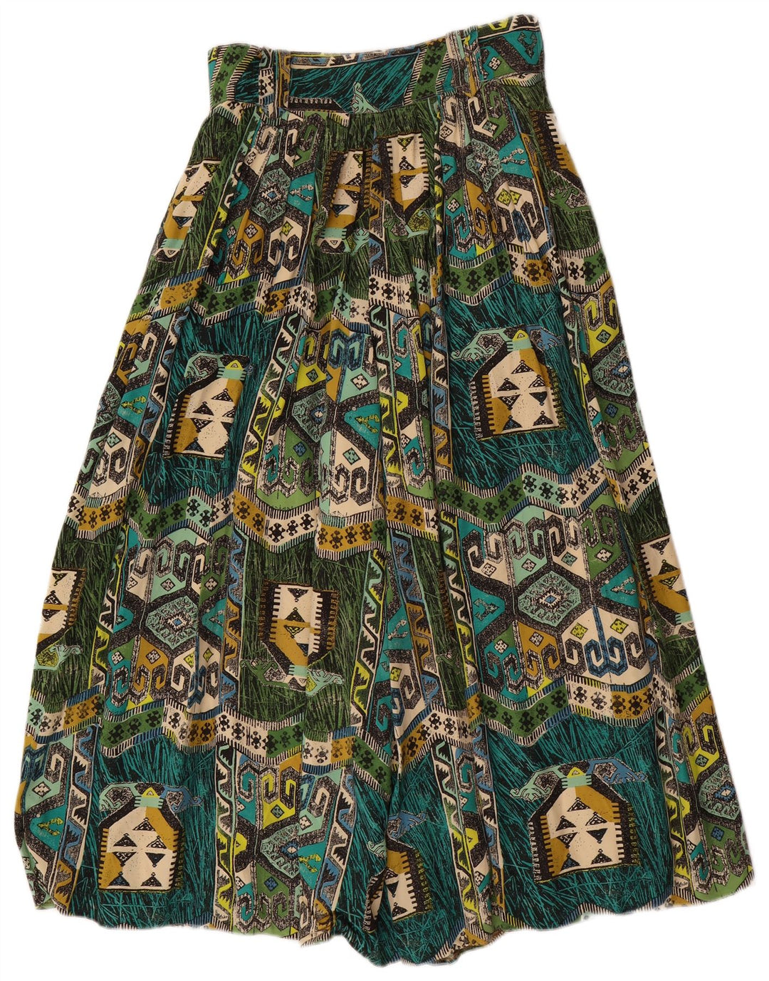 Calça Harém Feminina VINTAGE W28 L22 Viscose Geométrica Verde