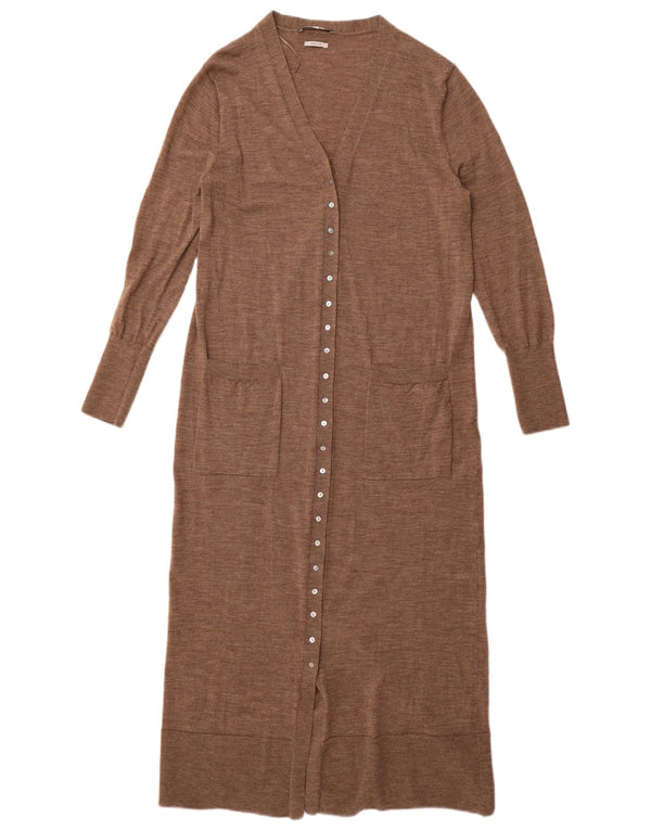 Suéter cardigã feminino Zara Longline Reino Unido 14 grande lã marrom