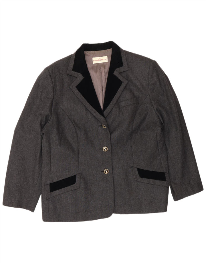 Jaqueta blazer feminina Roccobarocco com 3 botões UK 18 XL cinza colorblock lã