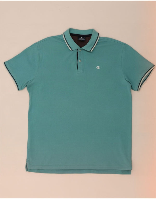 Camisa polo masculina Champion de algodão listrado azul médio