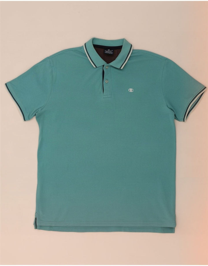 Camisa polo masculina Champion de algodão listrado azul médio