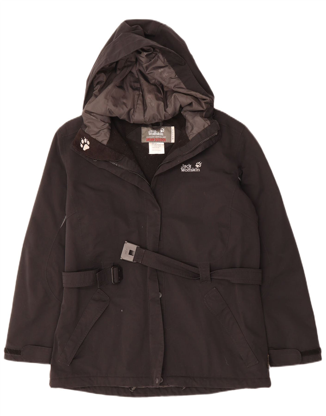 Jaqueta corta-vento feminina JACK WOLFSKIN com capuz Reino Unido 14/16 grande preta