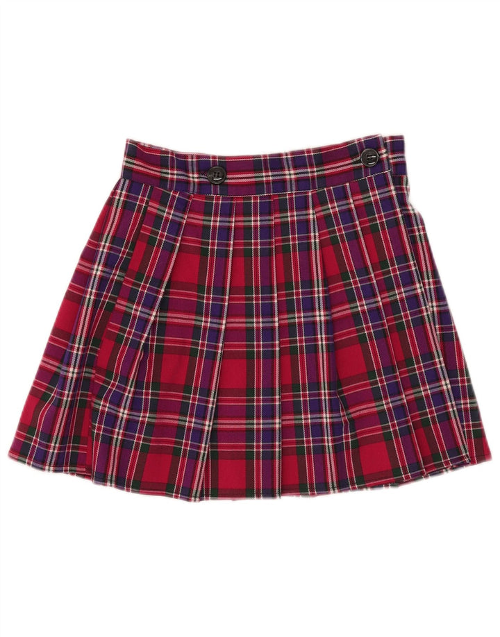 Mini saia plissada feminina vintage, poliéster xadrez vermelho pequeno W25