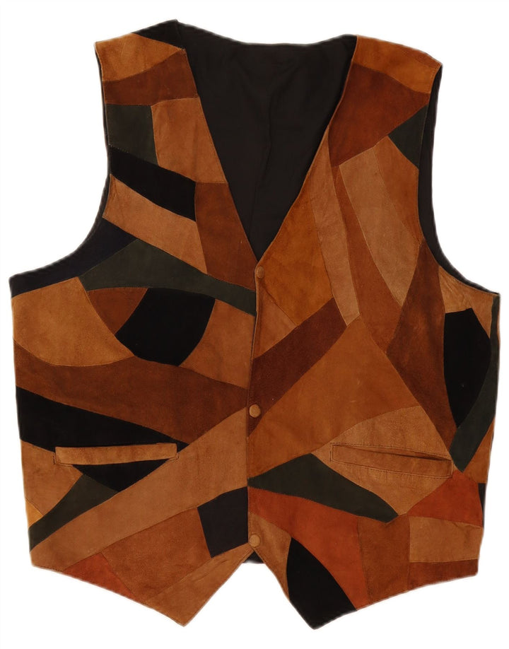Colete masculino vintage de camurça médio marrom patchwork