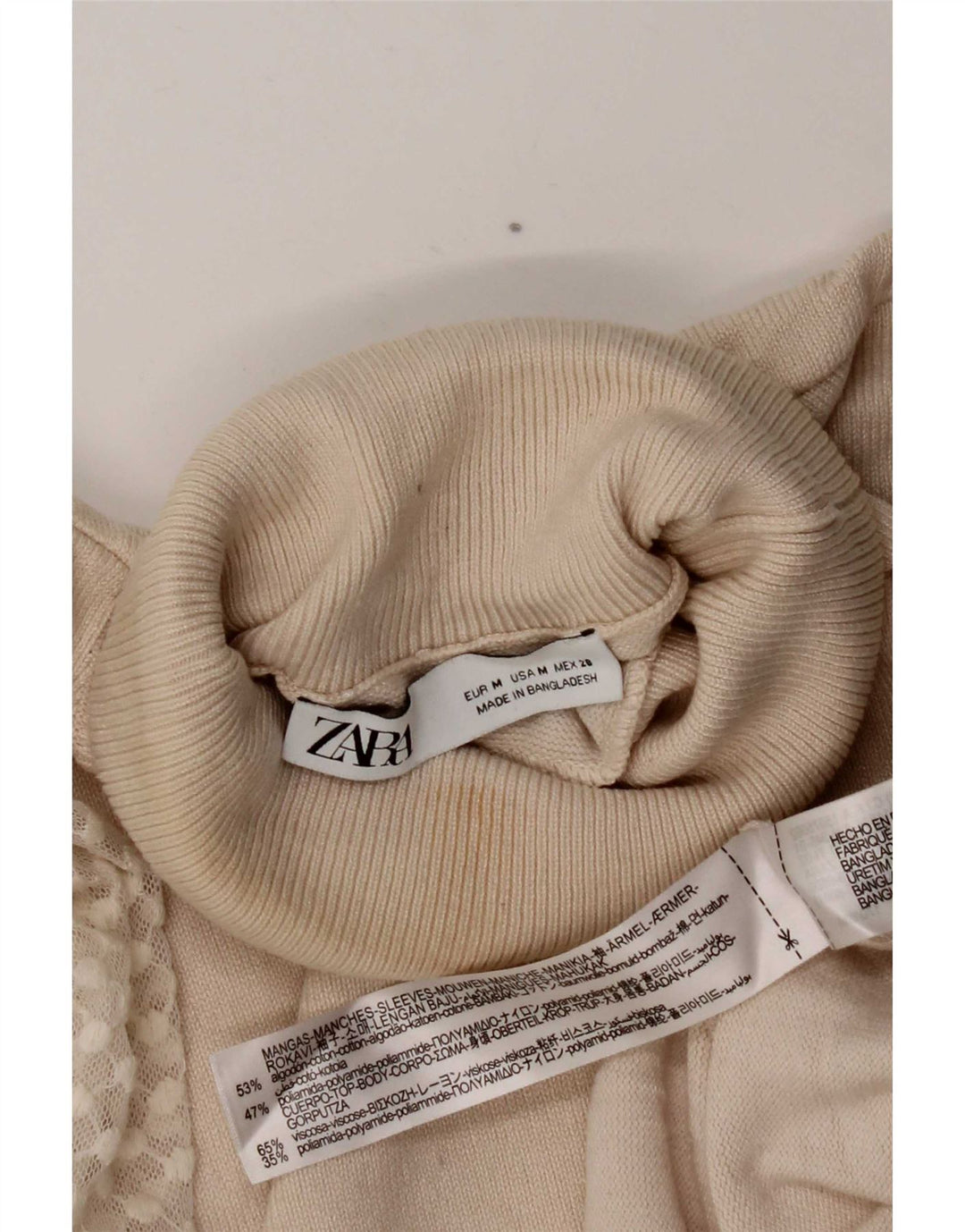 Suéter feminino Zara com gola redonda e algodão branco médio UK 12