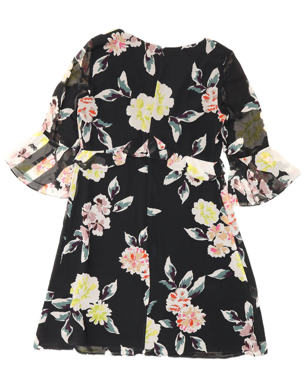 Vestido Império Feminino Manga 3/4 French Connection Reino Unido 12 Médio Preto Floral