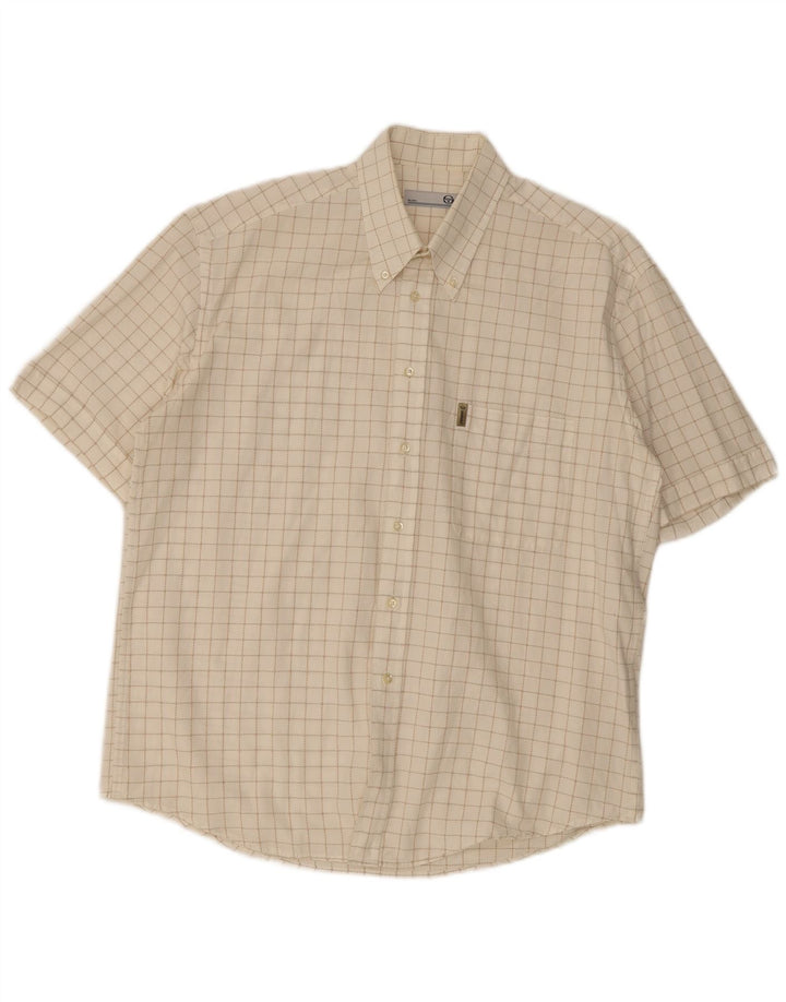 Camisa masculina de manga curta Sergio Tacchini XL algodão xadrez branco