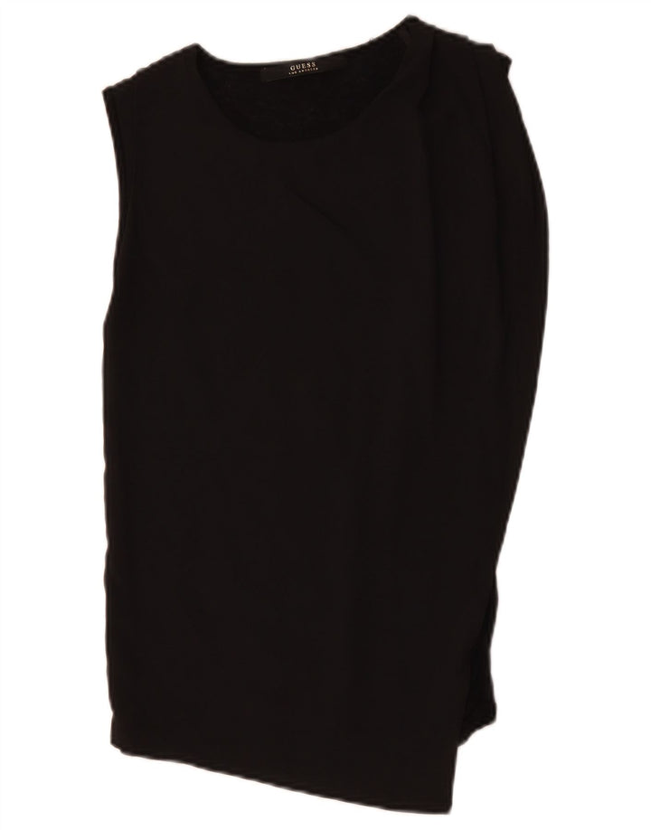 Blusa feminina assimétrica sem mangas Guess UK 8 pequena preta