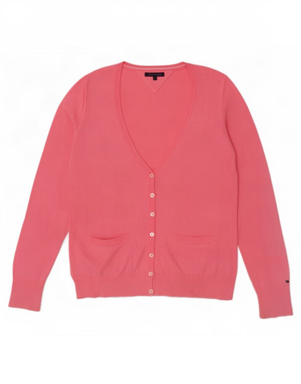 Suéter cardigã feminino Tommy Hilfiger Reino Unido 12 algodão rosa médio