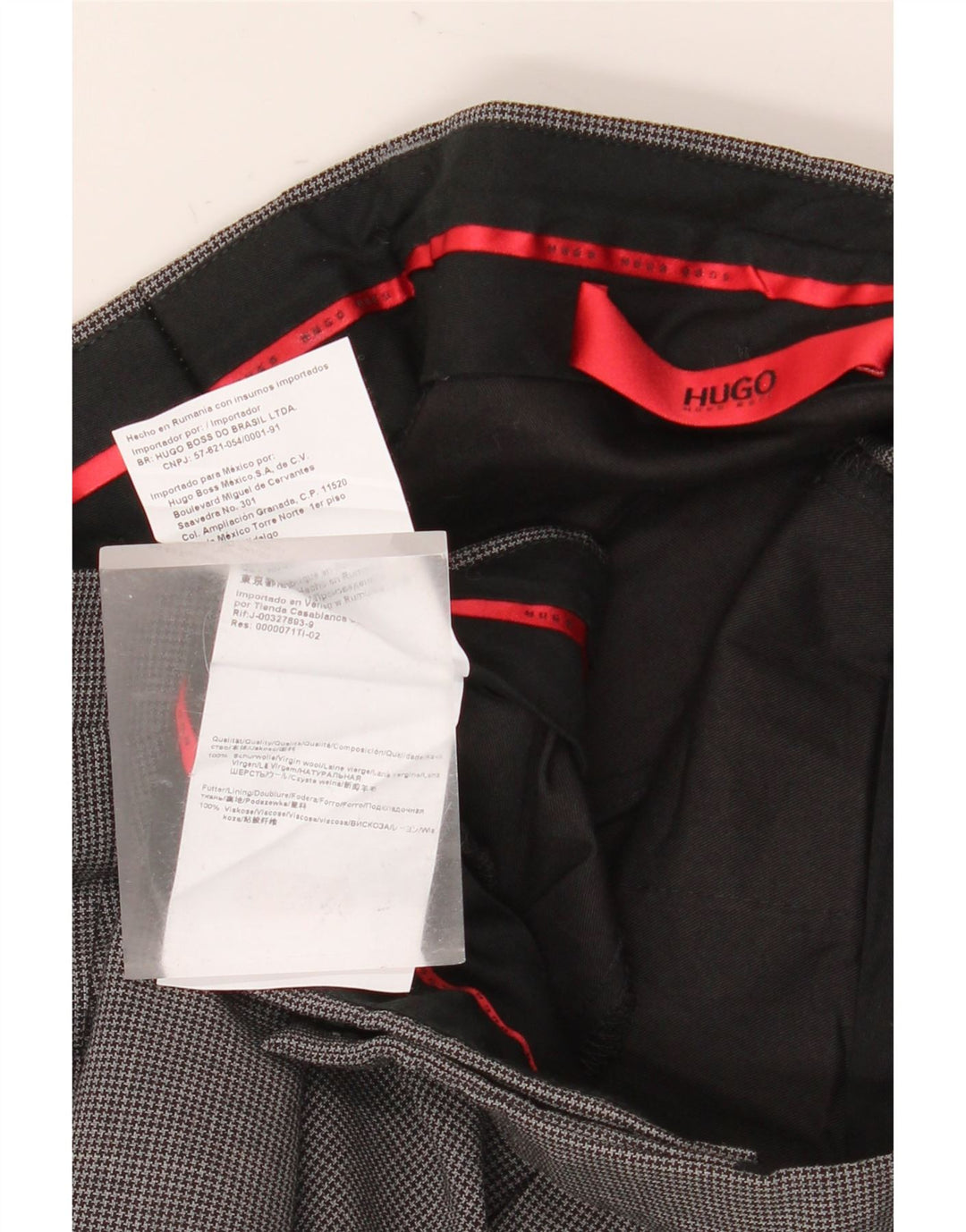 Calça masculina Hugo Boss de terno reto IT 50 grande W34 L31 cinza Houndstooth