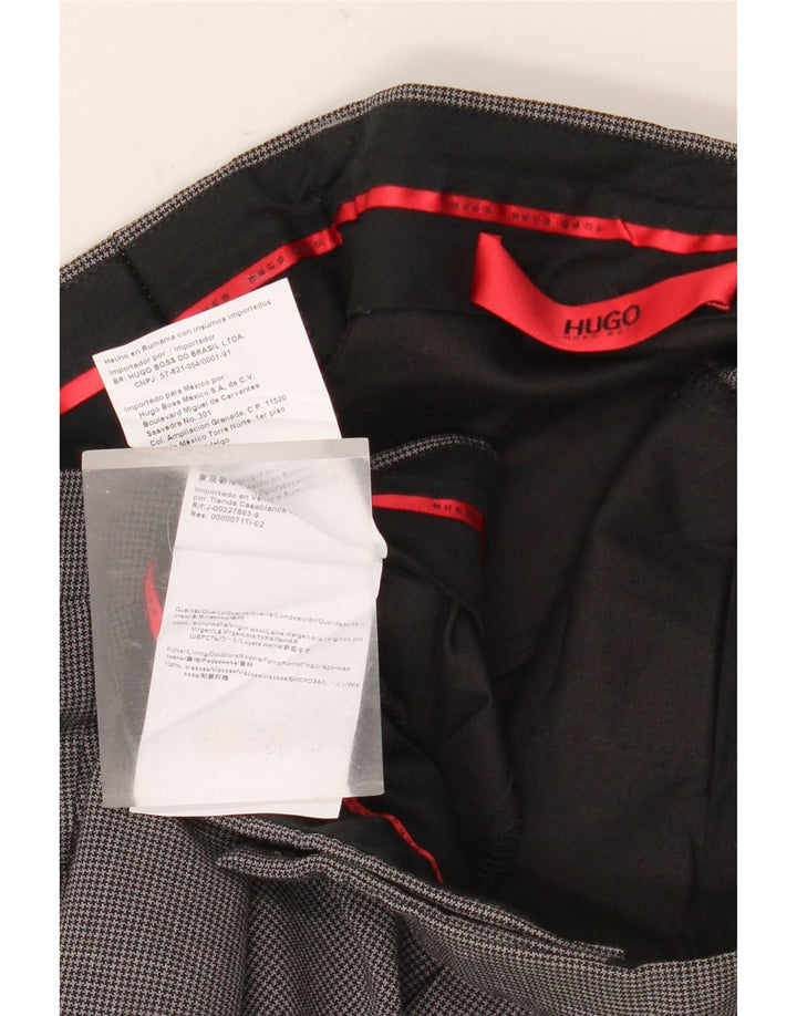 Calça masculina Hugo Boss de terno reto IT 50 grande W34 L31 cinza Houndstooth