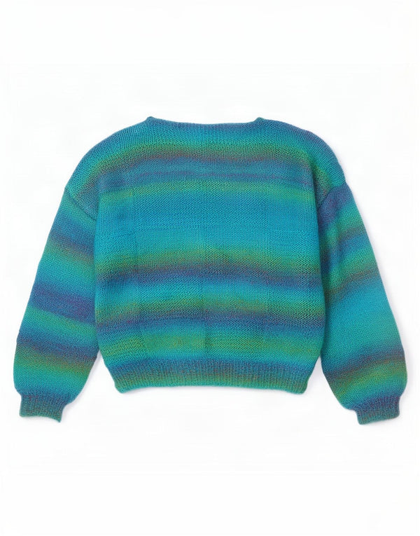 Suéter feminino vintage com gola canoa Reino Unido 16 listrado grande multicolorido