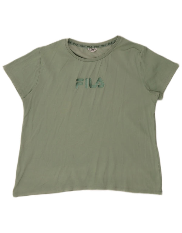 Camiseta feminina Fila de manga curta com estampa gráfica UK 14 algodão verde médio
