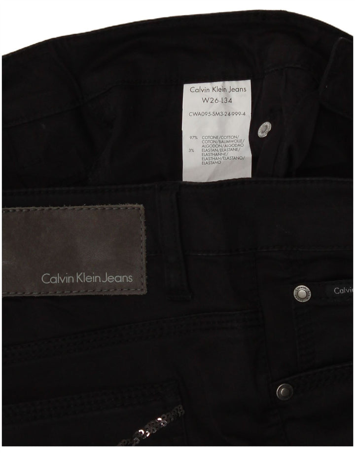 Calça jeans feminina Calvin Klein cintura baixa reta W26 L29 algodão preto