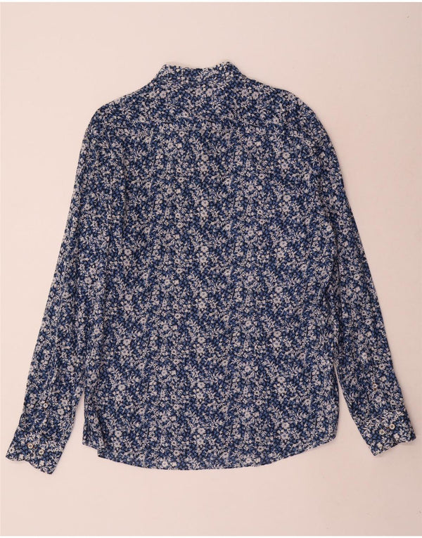 Vintage Mens Shirt XL Blue Floral Cotton