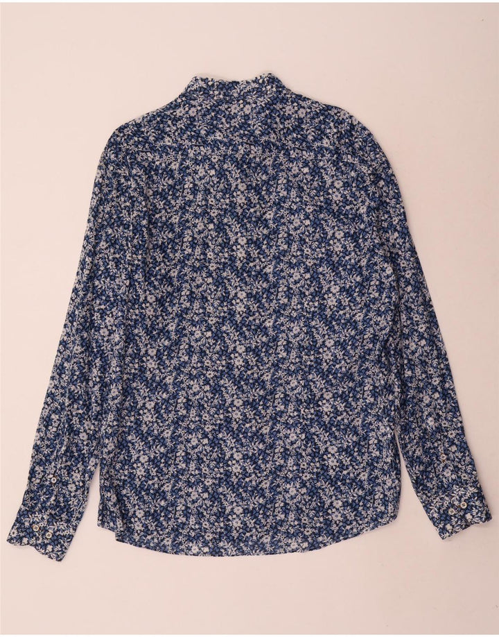 Camisa masculina vintage XL azul floral algodão