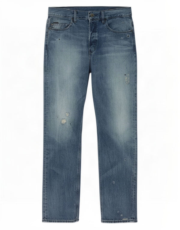 Calça jeans reta masculina G-Star desgastada W32 L32 algodão azul