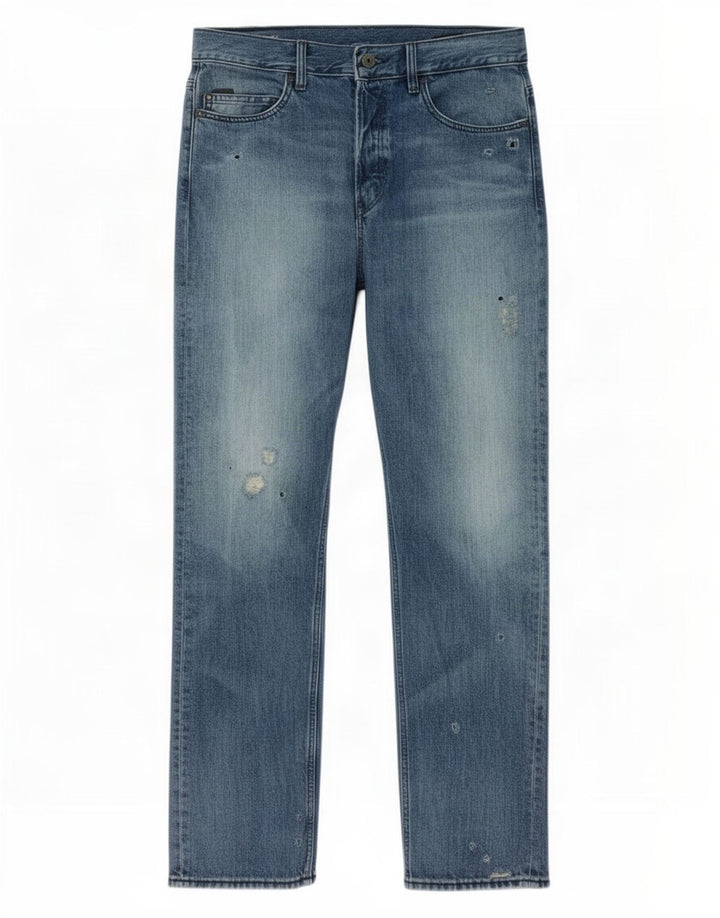 Calça jeans reta masculina G-Star desgastada W32 L32 algodão azul