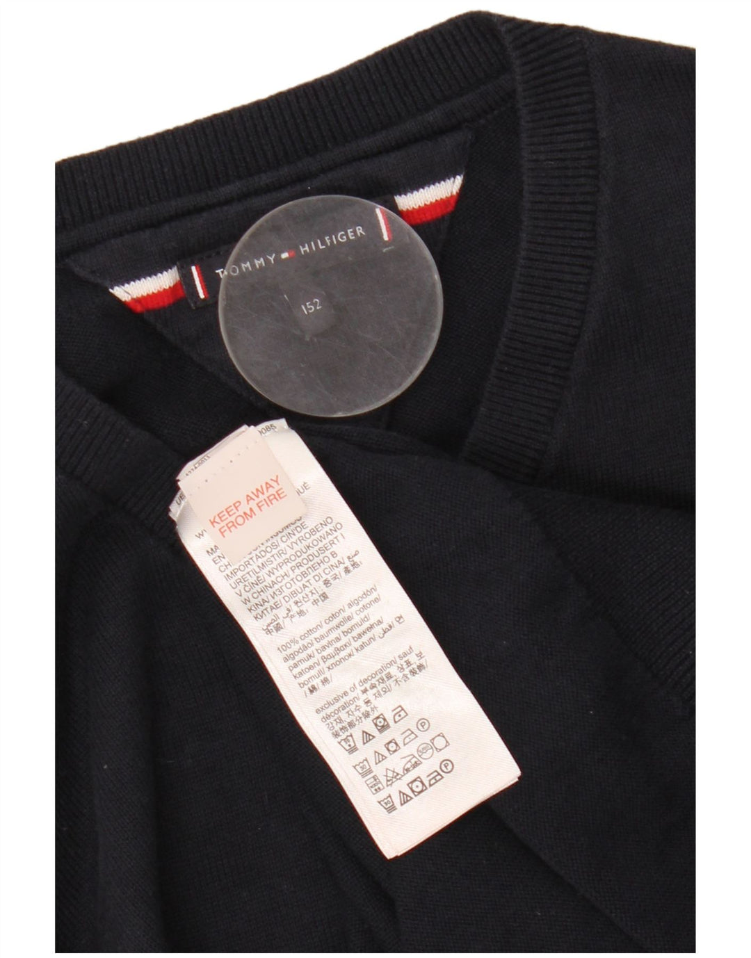 Suéter masculino TOMMY HILFIGER com decote em V 11-12 anos azul marinho algodão