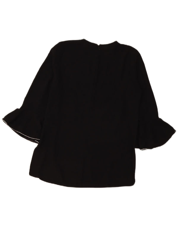 Zara blusa feminina manga 3/4 top UK 16 grande poliéster preto