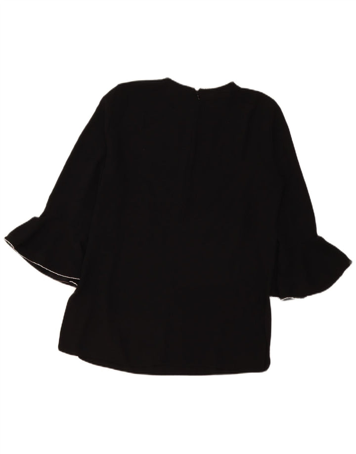 Zara blusa feminina manga 3/4 top UK 16 grande poliéster preto