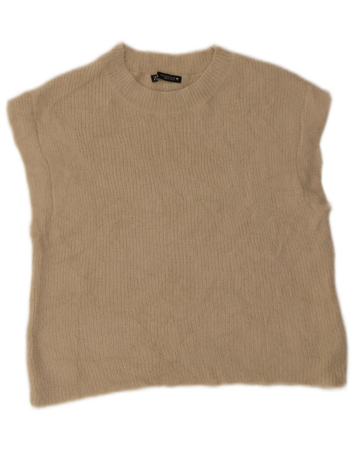 Zara Womens Vest Tank Top UK 12 Médio Bege Acrílico