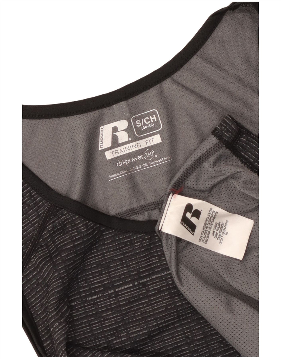Colete masculino Russell Athletic Top UK 34/36 poliéster manchado cinza pequeno