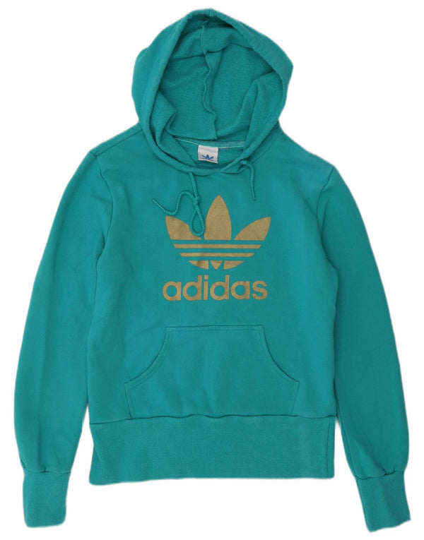 Jumper com capuz gráfico feminino Adidas UK 10 pequeno algodão turquesa