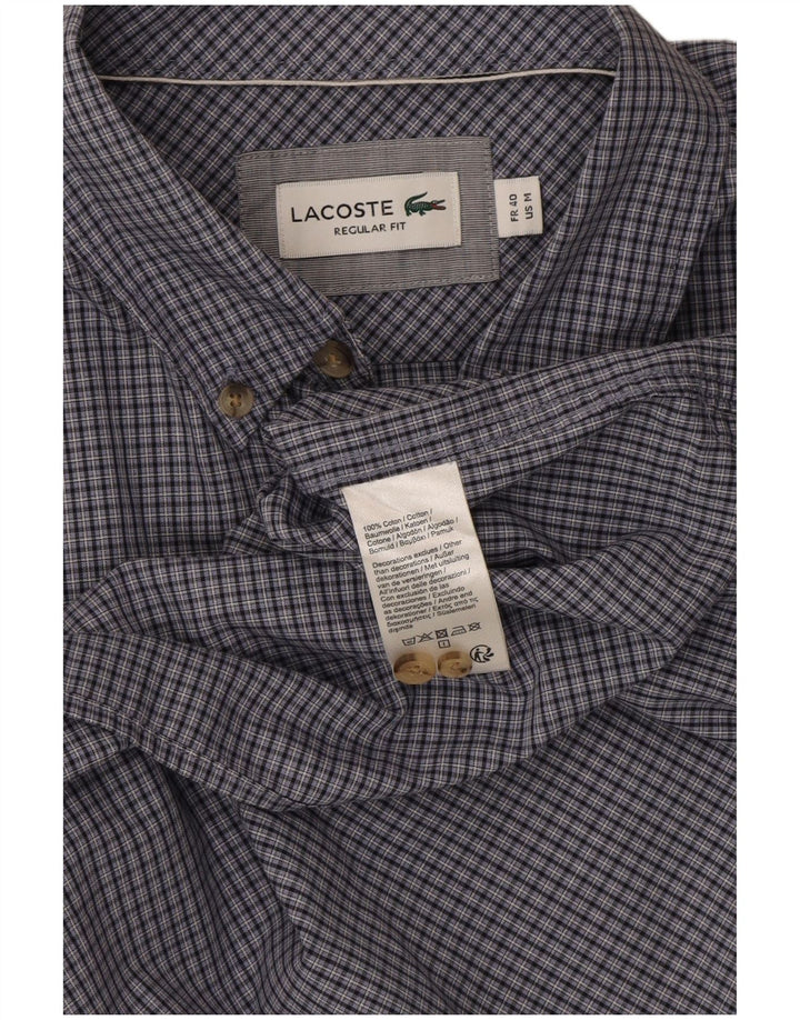 Lacoste camisa masculina de manga curta tamanho 40 médio azul marinho xadrez algodão