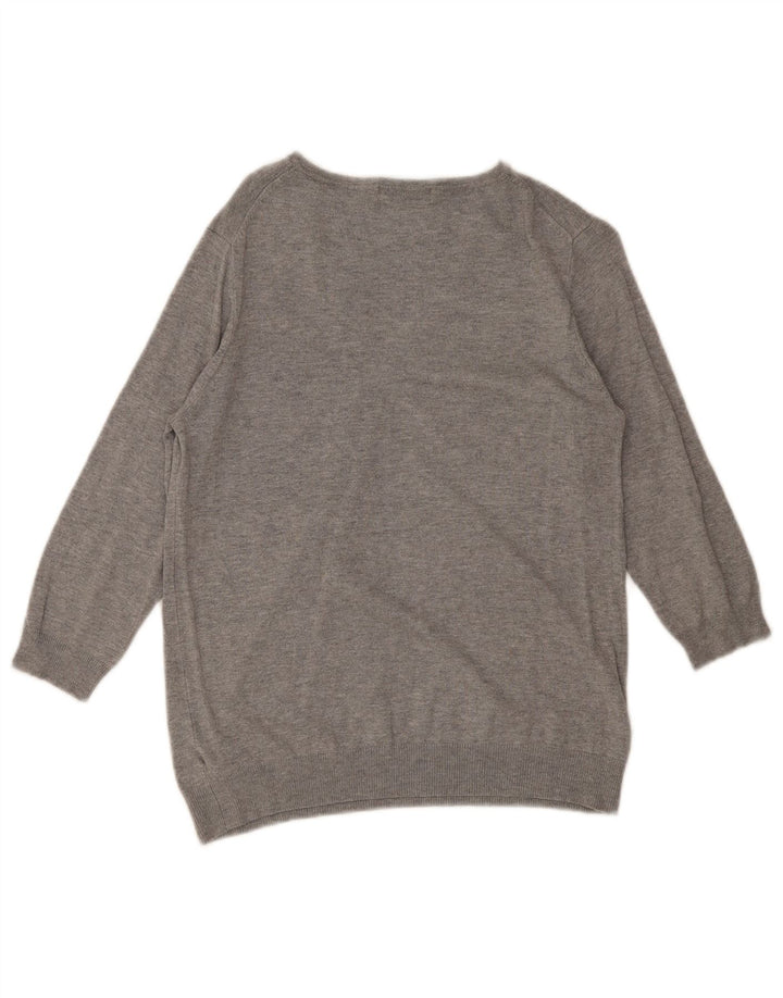 Suéter feminino Marks & Spencer manga 3/4 com decote em V Reino Unido 14 cinza médio