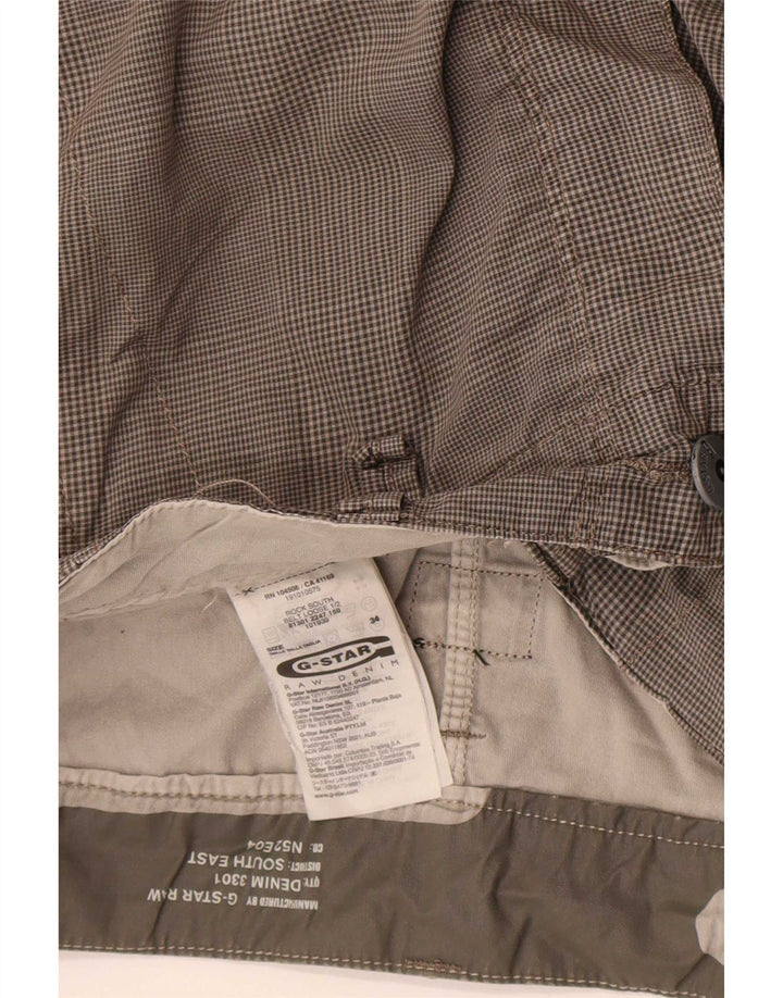 Shorts cargo masculino G-Star W34 grande algodão xadrez cinza
