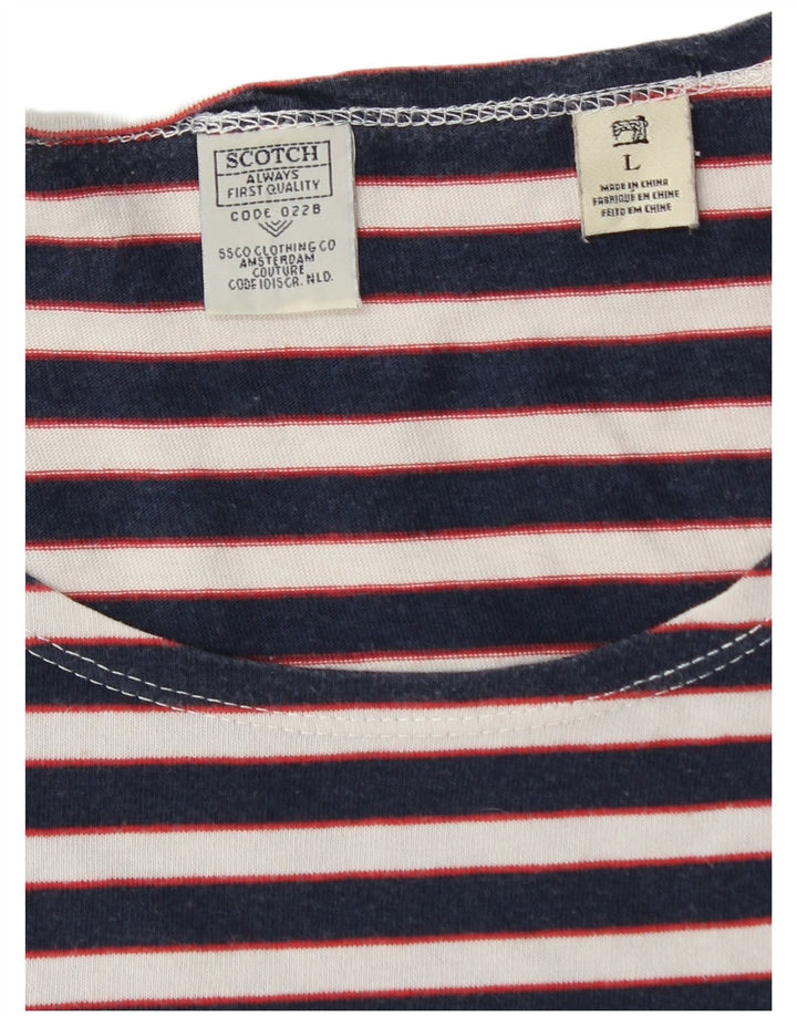 Camiseta masculina Scotch & Soda grande algodão listrado azul marinho