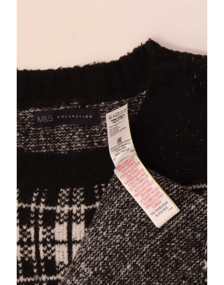 Suéter feminino Marks & Spencer com gola redonda UK 18 XL preto xadrez