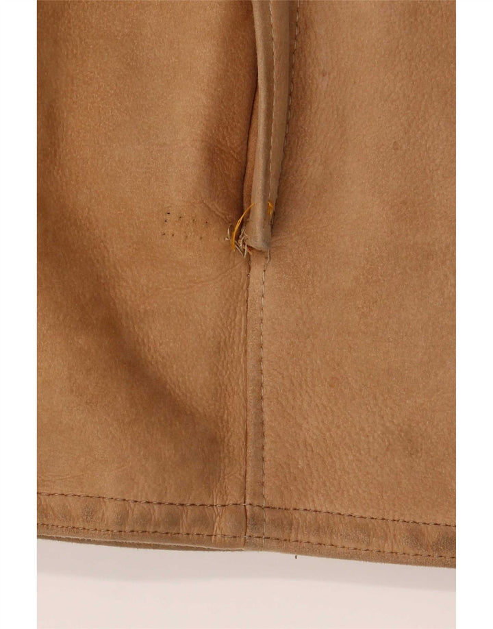 Jaqueta feminina vintage com capuz Shearling UK 12 Médio Bege