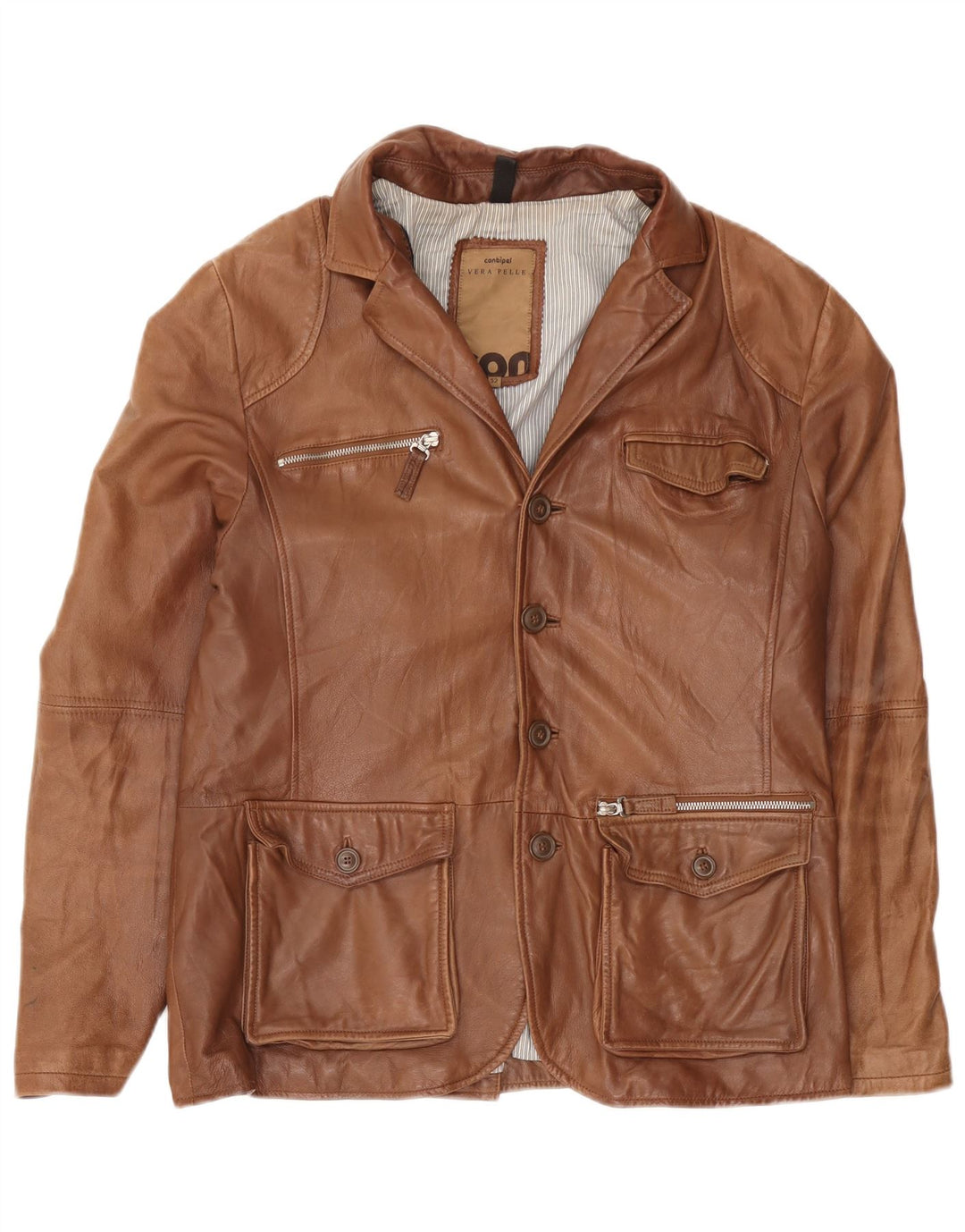 Jaqueta blazer masculina de couro com 4 botões da Conbipel IT 52 couro marrom grande