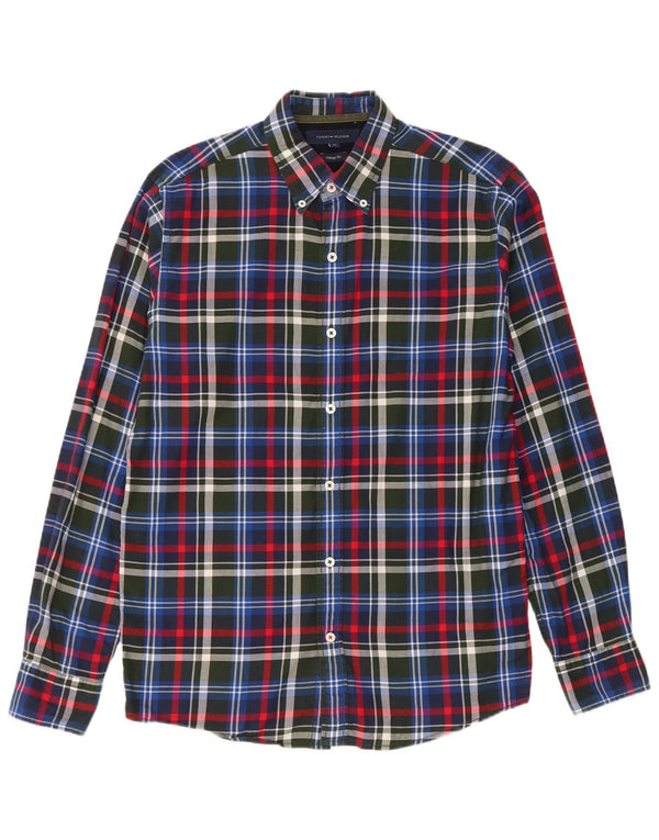 Tommy Hilfiger Camisa masculina vintage fit pequena algodão xadrez azul marinho