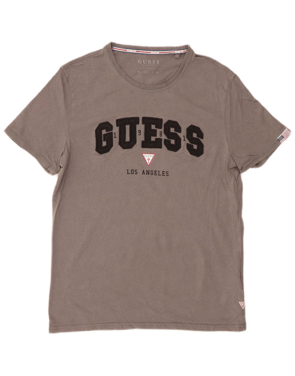 Guess Camiseta masculina slim fit gráfica top algodão cinza médio
