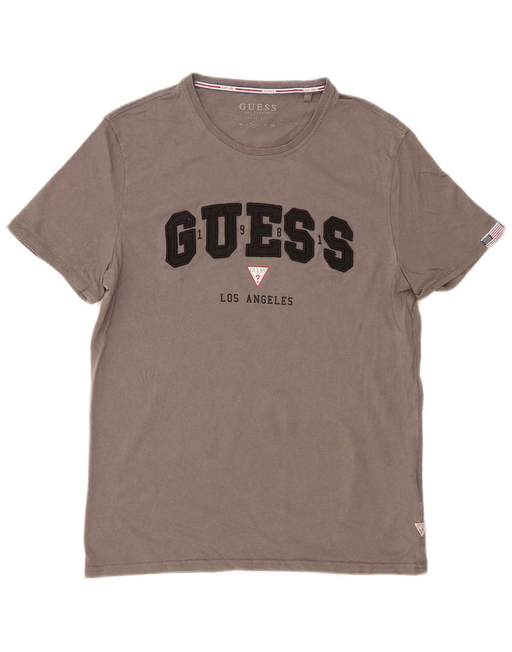 Guess Camiseta masculina slim fit gráfica top algodão cinza médio