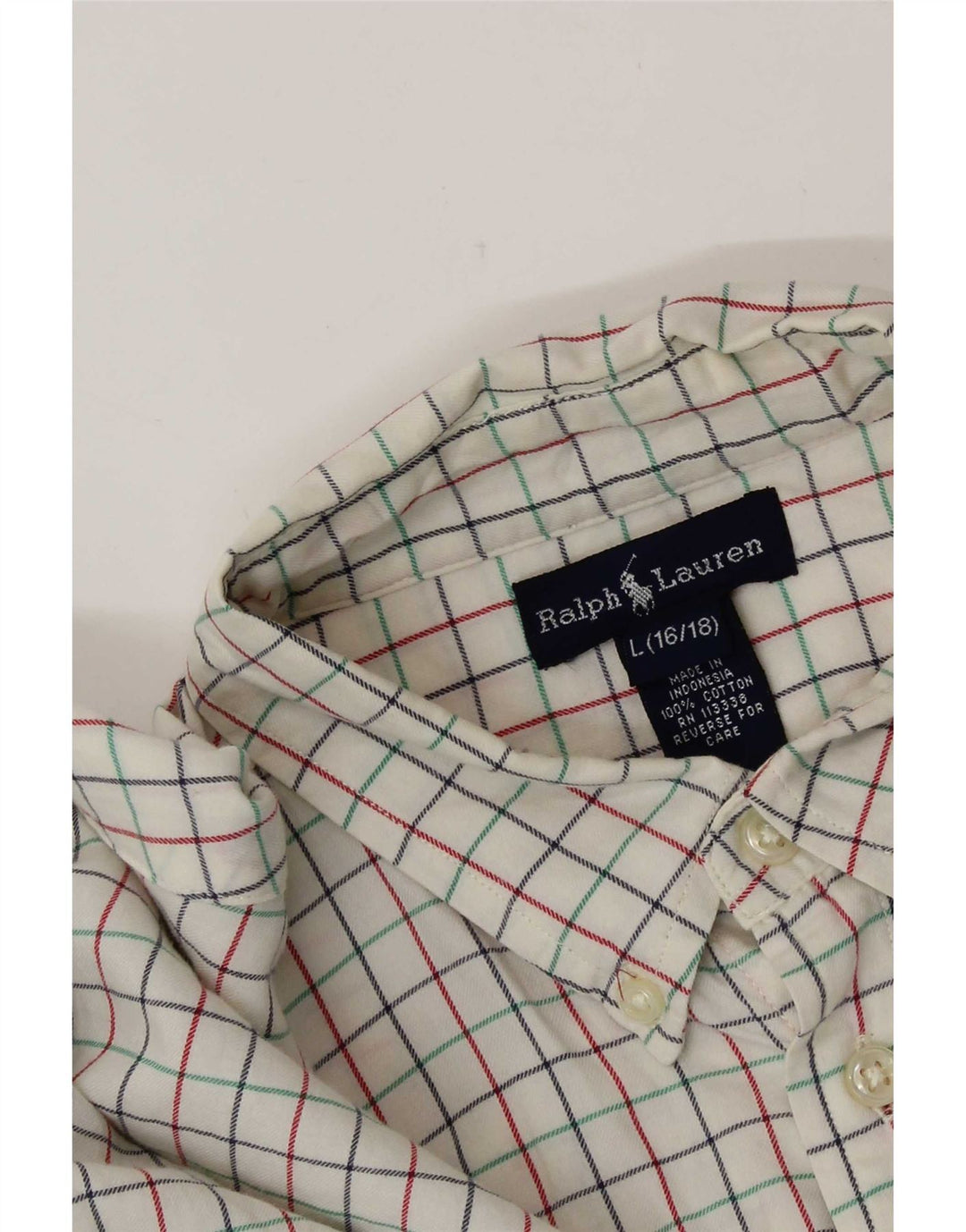 Ralph Lauren Camisa masculina 15-16 anos grande algodão xadrez branco