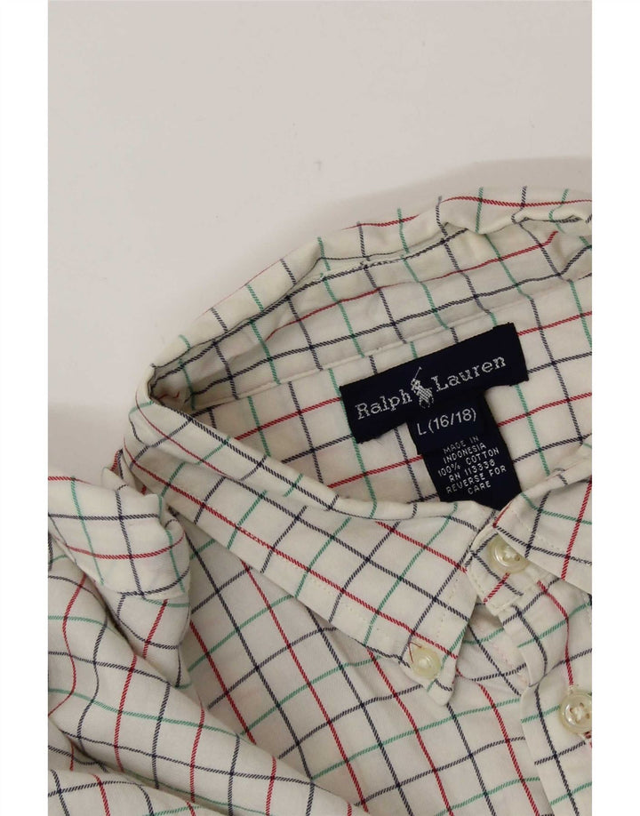 Ralph Lauren Camisa masculina 15-16 anos grande algodão xadrez branco