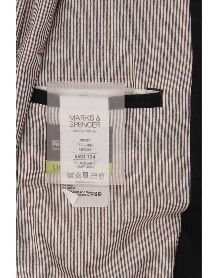Jaqueta blazer masculina de 2 botões Marks & Spencer Reino Unido 44 XL azul marinho linho