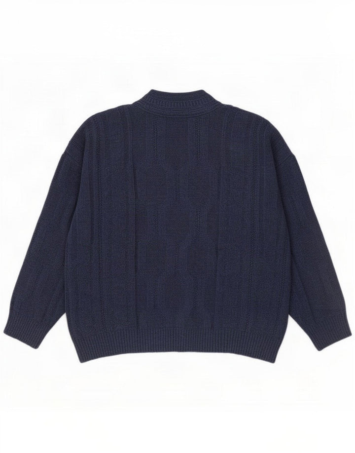 St. Suéter cardigã masculino Bernard tamanho 38/40 lã azul marinho médio