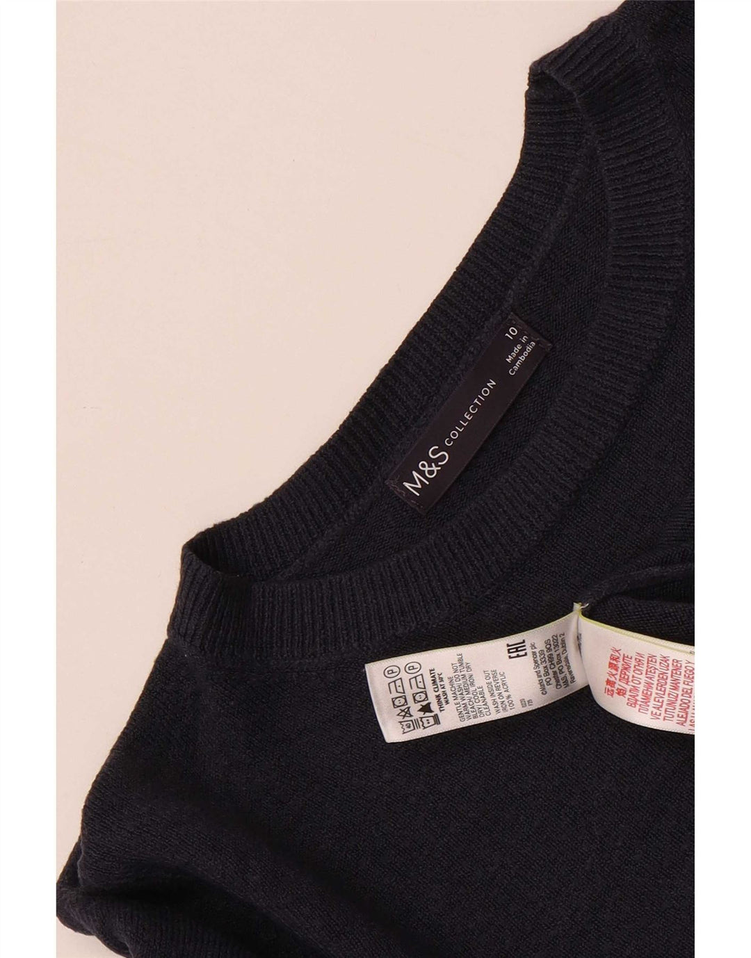 Suéter feminino Marks & Spencer com gola redonda Reino Unido 10 pequeno azul marinho