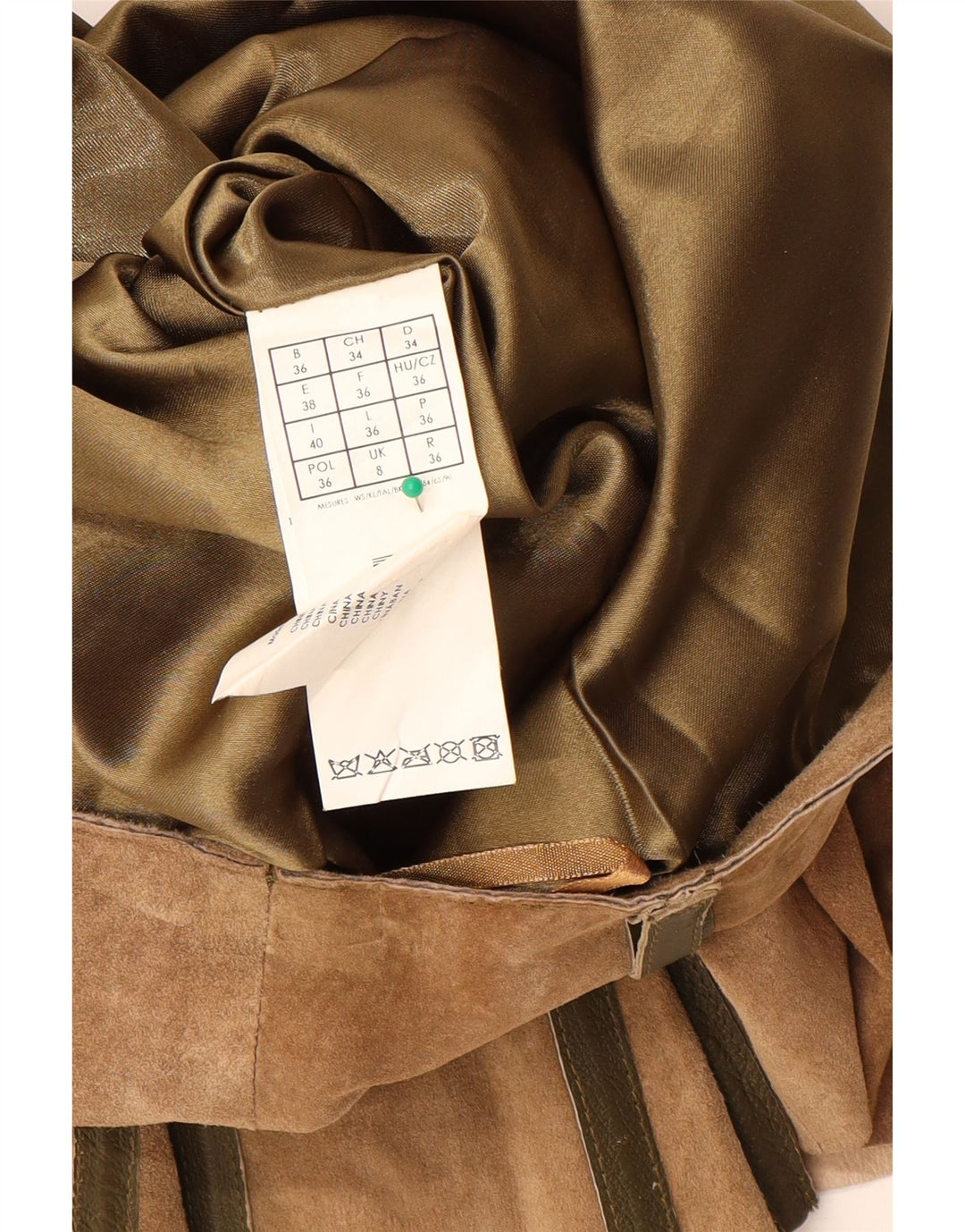 Promod saia feminina de camurça linha A Reino Unido 8 pequena W28 couro bege