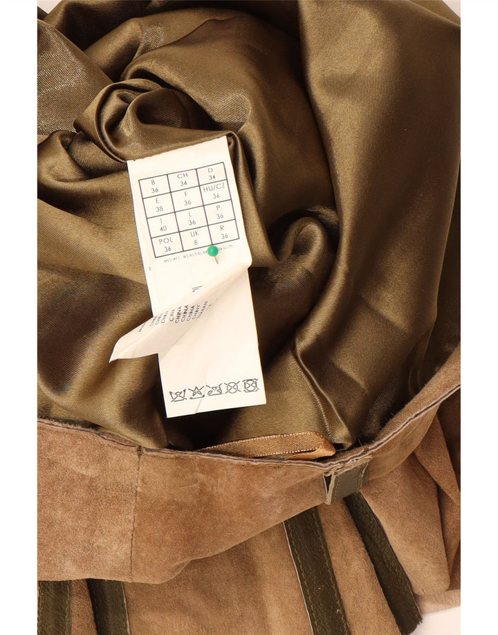 Promod saia feminina de camurça linha A Reino Unido 8 pequena W28 couro bege