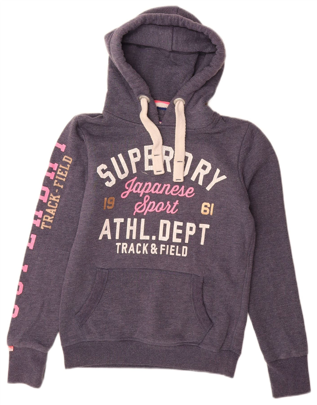 Jumper com capuz gráfico feminino SUPERDRY UK 6 XS azul marinho algodão